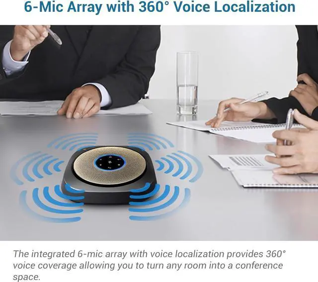 Alt view image 4 of 7 - VCS601-2 Bluetooth Conference Speakerphone - 360° Premium Voice Pickup with 6 Microphones, Smart NFC Connect, 24H Call Time with HD Audio, Reverse Charging USB C, Voice Assistant, Home Office