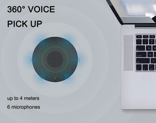 Alt view image 2 of 7 - BluePod Conference Speakerphone, Bluetooth and USB Conference Microphone & Speaker, VoiceLoc and VoiceCap Function with 6 Omnidirectional Microphones, for Meeting Room or Home Office