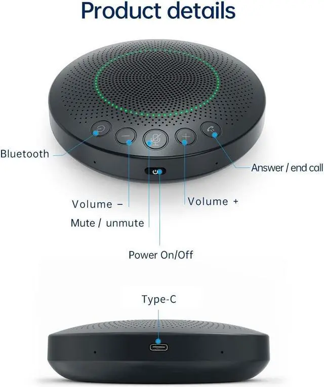 Alt view image 6 of 7 - BluePod Conference Speakerphone, Bluetooth and USB Conference Microphone & Speaker, VoiceLoc and VoiceCap Function with 6 Omnidirectional Microphones, for Meeting Room or Home Office
