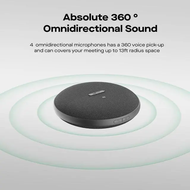 Alt view image 2 of 7 - Mobile Pixels Bluetooth Conference Speakers with 4 Microphone, 13ft Omnidirectional Voice Pickup, USB-C Plug&PlayNoise Reduction, Compatible with Zoom/Teams/Skype/Google Meet