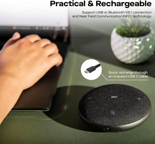 Alt view image 3 of 7 - Mobile Pixels Bluetooth Conference Speakers with 4 Microphone, 13ft Omnidirectional Voice Pickup, USB-C Plug&PlayNoise Reduction, Compatible with Zoom/Teams/Skype/Google Meet