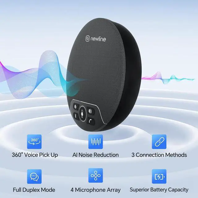 Alt view image 2 of 7 - USB Conference Microphone Speaker Bluetooth Speakerphone w/Dongle, 360° Voice Pickup, 4 Mics, Portable USB Speakerphone w/Noise Reduction for Home Office, Meeting Teams, Zoom, NewPie 30