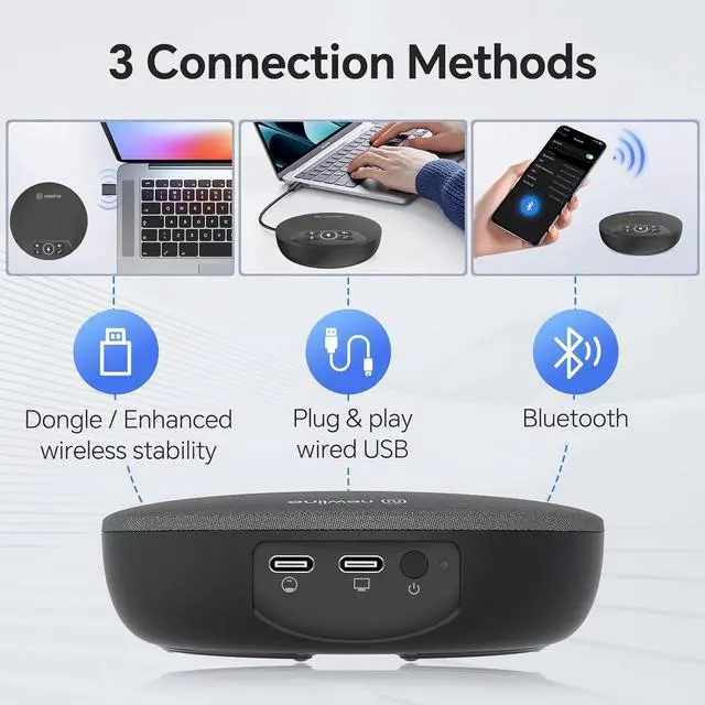 Alt view image 6 of 7 - USB Conference Microphone Speaker Bluetooth Speakerphone w/Dongle, 360° Voice Pickup, 4 Mics, Portable USB Speakerphone w/Noise Reduction for Home Office, Meeting Teams, Zoom, NewPie 30