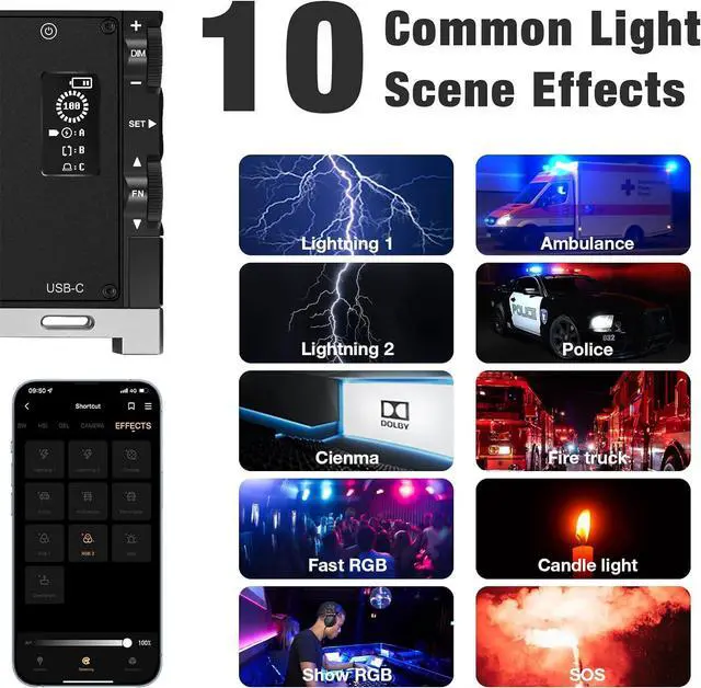 Alt view image 4 of 7 - Pixel G1s RGB Video Light with APP Control, Built-in 12W Rechargeable Battery LED Camera Light, 10 Common Lighting Effects, CRI97 2500-8500K RGB Video Light with Aluminum Alloy Body