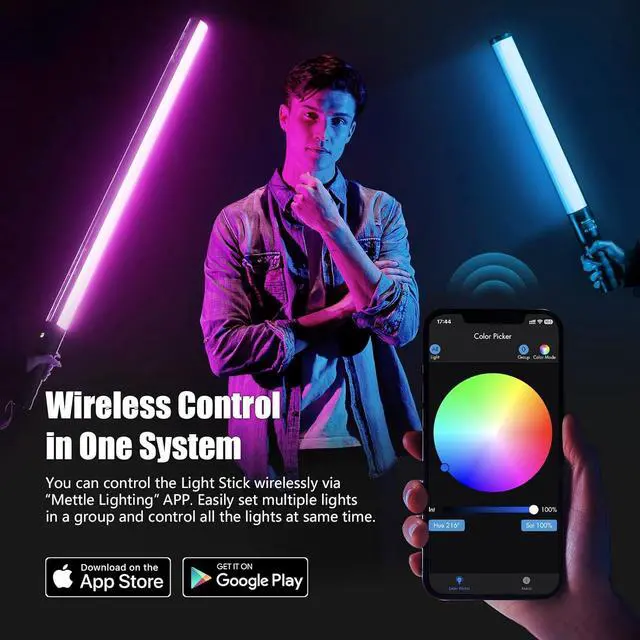 Alt view image 4 of 7 - LS400C RGB LED Light Stick Full Color Continuous Output Video Light 2 ft with APP Control 2800K-8000K CRI96 TLCI97 RGB CCT HSI 10 Customizable Light Effects Built in Rechargeable Battery
