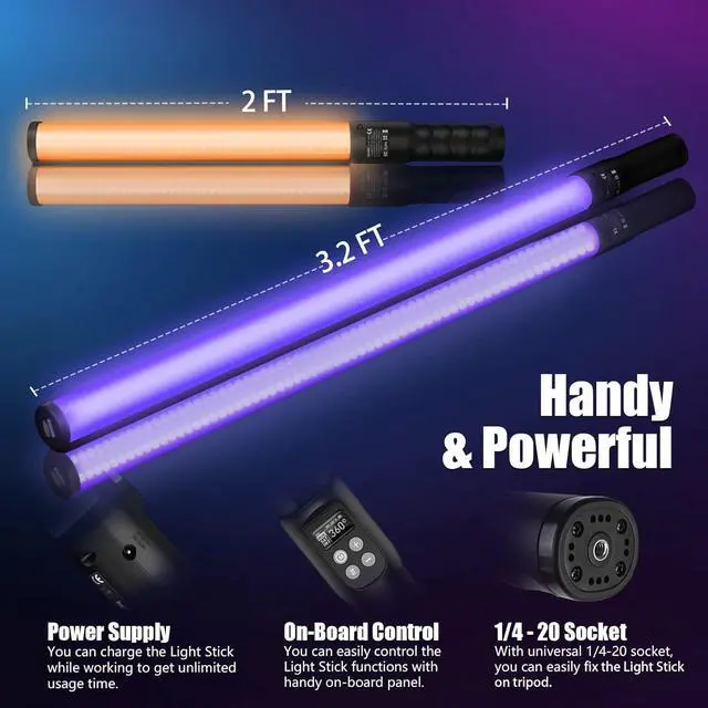 Alt view image 7 of 7 - LS400C RGB LED Light Stick Full Color Continuous Output Video Light 2 ft with APP Control 2800K-8000K CRI96 TLCI97 RGB CCT HSI 10 Customizable Light Effects Built in Rechargeable Battery