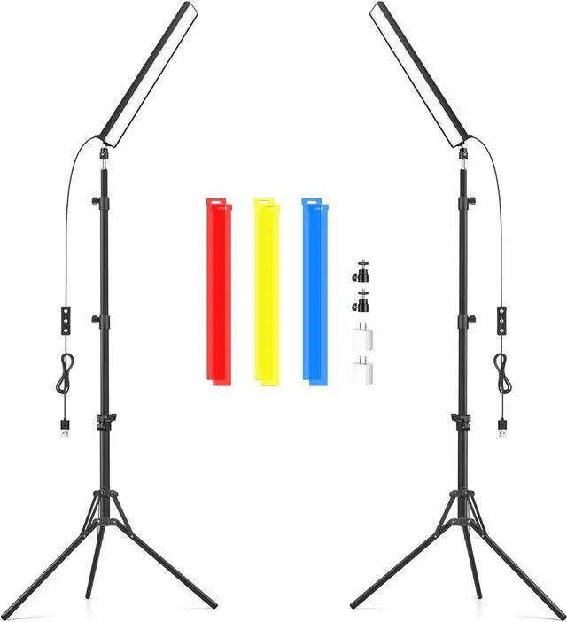 Main image of 2 Pack Led Video Light Wand Stick, 5600K Led Photography Lighting Wand Kit with 63'' Tripod Stand/Color Filters, Studio Photo Lights for Video Recording/Streaming/Portrait/Vlog/Makeup/Podcast