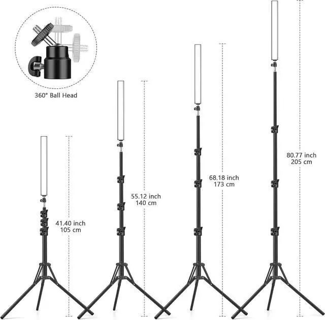 Alt view image 4 of 7 - 2 Pack Led Video Light Wand Stick, 5600K Led Photography Lighting Wand Kit with 63'' Tripod Stand/Color Filters, Studio Photo Lights for Video Recording/Streaming/Portrait/Vlog/Makeup/Podcast