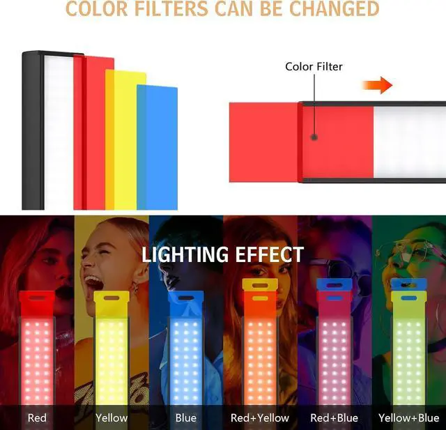 Alt view image 3 of 7 - 2 Pack Led Video Light Wand Stick, 5600K Led Photography Lighting Wand Kit with 63'' Tripod Stand/Color Filters, Studio Photo Lights for Video Recording/Streaming/Portrait/Vlog/Makeup/Podcast