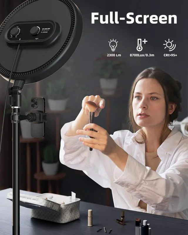 Alt view image 2 of 7 - Large Ring Light with 79" Stand, 6500K Full-Screen Selfie Light Ring with Stand and Phone Holder, Professional Big Ring Light for Live Stream, YouTube, TikTok, Makeup, Video, Barber, Photography