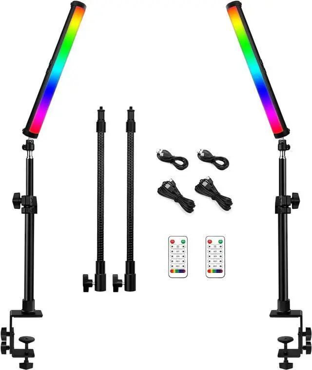 Main image of RGB Led Video Light Stick Wand with Stand, 360° Full Color 2500-9500K Portable Studio Photography Lighting, 5000mAh Rechargeable Battery &Magnet &15-25" C Clamp Desk Mount Light Stand for Vlog
