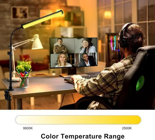 Alt view image 2 of 7 - RGB Led Video Light Stick Wand with Stand, 360° Full Color 2500-9500K Portable Studio Photography Lighting, 5000mAh Rechargeable Battery &Magnet &15-25" C Clamp Desk Mount Light Stand for Vlog