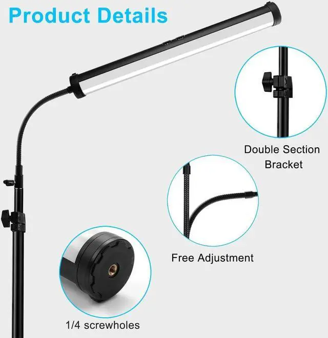Alt view image 7 of 7 - RGB Led Video Light Stick Wand with Stand, 360° Full Color 2500-9500K Portable Studio Photography Lighting, 5000mAh Rechargeable Battery &Magnet &15-25" C Clamp Desk Mount Light Stand for Vlog