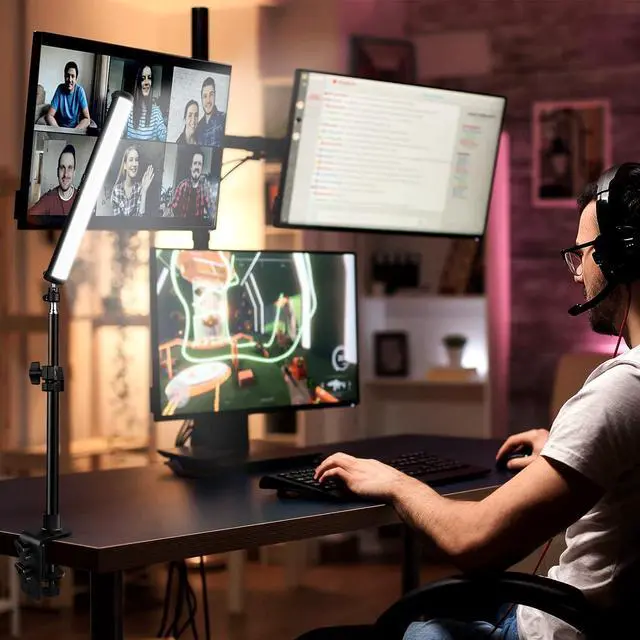 Alt view image 6 of 7 - RGB Led Video Light Stick Wand with Stand, 360° Full Color 2500-9500K Portable Studio Photography Lighting, 5000mAh Rechargeable Battery &Magnet &15-25" C Clamp Desk Mount Light Stand for Vlog