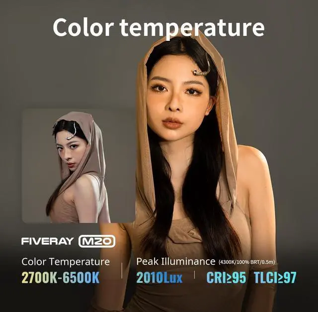 Alt view image 3 of 7 - FIVERAY M20 Combo Bi-Color Video Light [Official], 20W Portable Camera Photography Light, CRI 95+, 2700K-6500K,TLCI 97+, 4500mAh with 10 Light Effects, Support Magnetic Attraction and USB-C PD