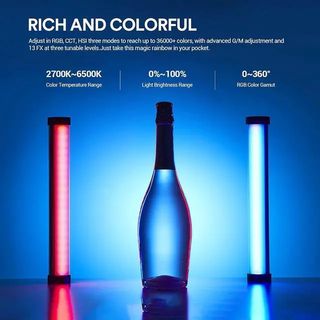 Alt view image 2 of 7 - Godox TL30 RGB Tube Light, CRI 97+ TLCI 99+ Handheld Full Color LED Video Light Wand, 2700K-6500K Dimmable LED Light Stick, 37 FX Light Effects, 2900mAh Battery, Bluetooth APP Control