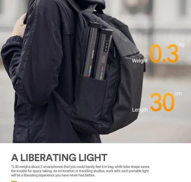 Alt view image 5 of 7 - Godox TL30 RGB Tube Light, CRI 97+ TLCI 99+ Handheld Full Color LED Video Light Wand, 2700K-6500K Dimmable LED Light Stick, 37 FX Light Effects, 2900mAh Battery, Bluetooth APP Control