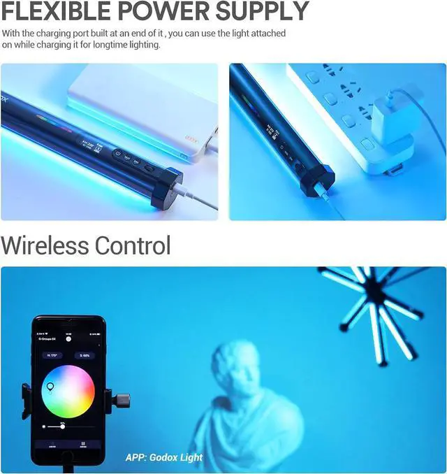 Alt view image 6 of 7 - Godox TL30 RGB Tube Light, CRI 97+ TLCI 99+ Handheld Full Color LED Video Light Wand, 2700K-6500K Dimmable LED Light Stick, 37 FX Light Effects, 2900mAh Battery, Bluetooth APP Control