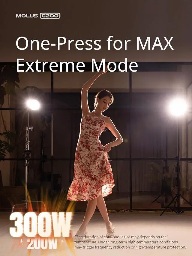 Alt view image 4 of 7 - Molus G200 [Official] 200W COB Video Light, Portable Continuous Output Lighting,2700-6500K 9460 lux@1m, LED Photography Lighting with Bowens Mount, APP Control, Ultra Quiet for Video Recording