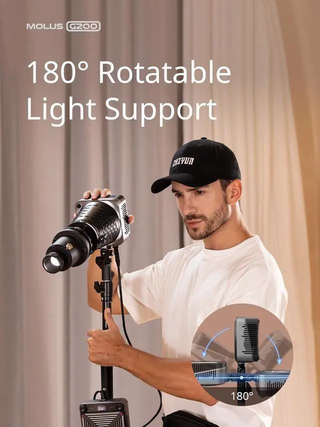 Alt view image 6 of 7 - Molus G200 [Official] 200W COB Video Light, Portable Continuous Output Lighting,2700-6500K 9460 lux@1m, LED Photography Lighting with Bowens Mount, APP Control, Ultra Quiet for Video Recording