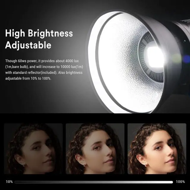 Alt view image 3 of 7 - Godox SL-60W SL60W CRI95+Qa>90 5600±300K Bowens Mount LED Video Light,433MHz Grouping System,Wirelessly Adjust Brightness,for Video Recording Wedding Outdoor Shooting,W/Reflector