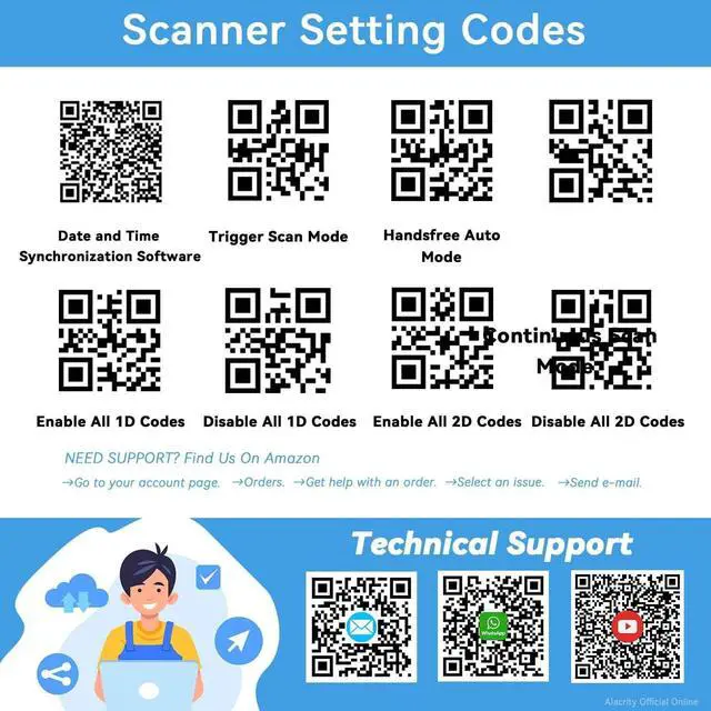 Alt view image 2 of 6 - Upgraded 2D Industrial Barcode Scanner with Wireless Charging Stand, 1968 Feet Transmission Distance 433Mhz Wireless & Bluetooth 2in1 Barcode Reader, Shock Dust Proof Hands Free, Green