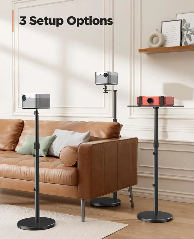 Alt view image 2 of 6 - Height Adjustable Projector Stand 32"-47", Projector Floor Stand with 3 Mounting Options, Projector Mount with 360° Rotatable Ball Head for Home & Office & Outdoor, AMPS04