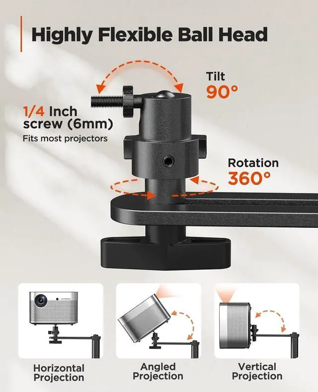 Alt view image 5 of 7 - HOMEFURNISHING Height Adjustable Projector Stand 32"-47", Projector Floor Stand with 3 Mounting Options, Projector Mount with 360° Rotatable Ball Head for Home & Office & Outdoor, AMPS04
