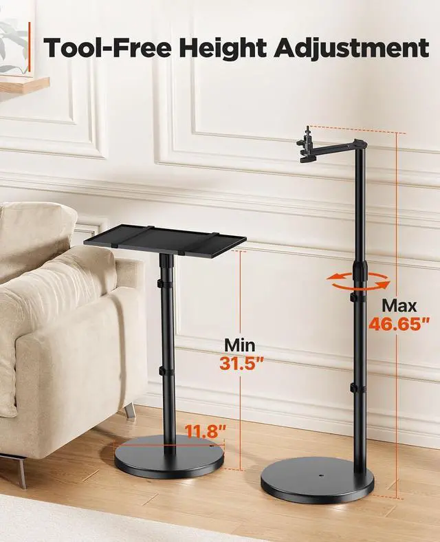 Alt view image 5 of 6 - Height Adjustable Projector Stand 32"-47", Projector Floor Stand with 3 Mounting Options, Projector Mount with 360° Rotatable Ball Head for Home & Office & Outdoor, AMPS04