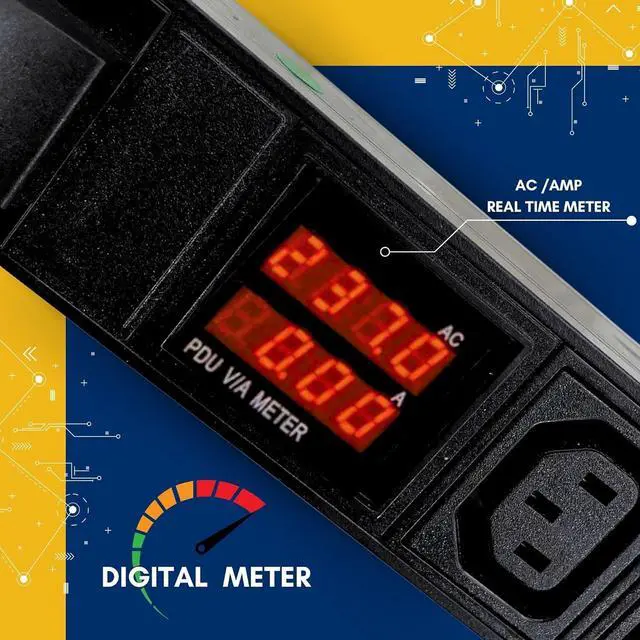 Alt view image 4 of 7 - 240V Power Strip with 6 -C13 & 4- C19 Outlets, 30 Amp, Rack Mount, Breaker and Surge Protector, 7200 Watt, 6ft 10 AWG Cord with L6-30P Plug, Digital Meter ASIC Mining (Black)