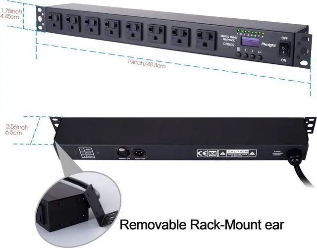 Alt view image 4 of 6 - 8-Outlet Smart PDU DMX Relay - Programmable Power Sequencer with DMX512 Control, RS485 Remote, Rack-Mount 20A Power Distribution Unit for Home & Studio