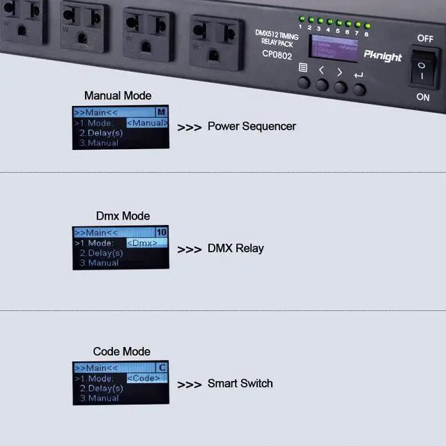 Alt view image 5 of 6 - 8-Outlet Smart PDU DMX Relay - Programmable Power Sequencer with DMX512 Control, RS485 Remote, Rack-Mount 20A Power Distribution Unit for Home & Studio