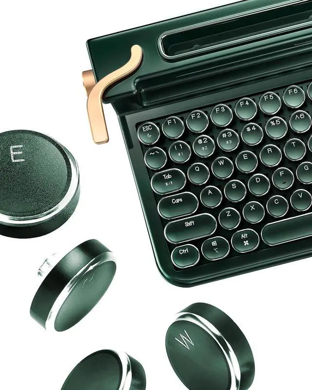 Alt view image 2 of 7 - Keyboard 3.0, Blue Switch, Retro Mechanical Keyboard, Typewriter Designed, Bluetooth 5.0 & USB up to 4 Devices, for Desktop PC/Laptop Mac/Phone (83 Key Aluminum-Dark Green)