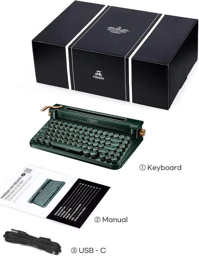 Alt view image 7 of 7 - Keyboard 3.0, Blue Switch, Retro Mechanical Keyboard, Typewriter Designed, Bluetooth 5.0 & USB up to 4 Devices, for Desktop PC/Laptop Mac/Phone (83 Key Aluminum-Dark Green)