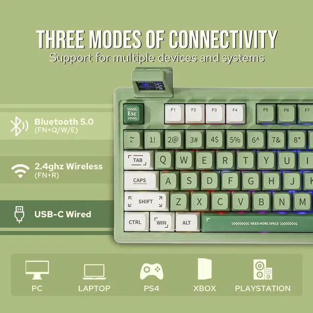 Alt view image 3 of 7 - EPOMAKER RT100 97 Keys Gasket BT5.0/2.4G/USB-C Mechanical Keyboard with Customizable Display Screen, Knob, Hot Swappable Socket, 5000mAh Battery for Win/Mac (RT100 Green, Wisteria Linear Switch)