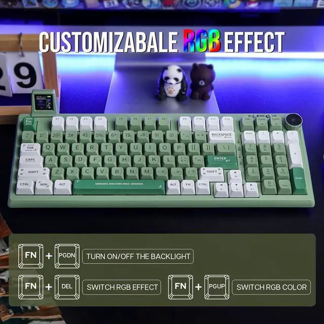 Alt view image 6 of 7 - EPOMAKER RT100 97 Keys Gasket BT5.0/2.4G/USB-C Mechanical Keyboard with Customizable Display Screen, Knob, Hot Swappable Socket, 5000mAh Battery for Win/Mac (RT100 Green, Wisteria Linear Switch)