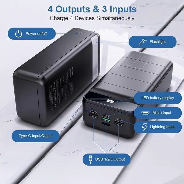 Alt view image 3 of 7 - Portable Charger Power Bank 60000mAh Fast Charging 22.5W PD4.0 & QC 4.0 with USB C Battery Pack Charger Portable High Capacity Portable Phone Charger Power Bank for iPhone, , Galaxy, Travel