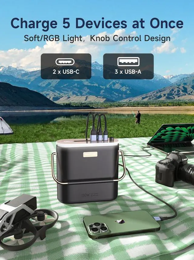 Alt view image 5 of 7 - 80,000mAh Power Bank 130W Portable Power Station with Digital Display, Lighting, USB C 5-Port Support Solar Recharge for Outdoor Camping,Laptop,Emergency Backup(296Wh)