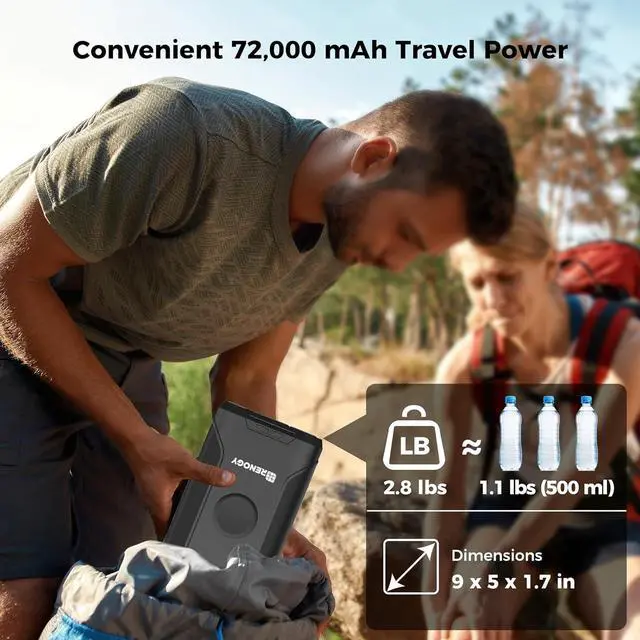 Alt view image 7 of 7 - 72000mAh 266Wh 12v Power Bank with 60W PD, CPAP Battery for Camping, High Capacity Large Camping Power Bank with USB-C DC Wireless Charging & Flashlight, CPAP Battery Backup Power Supply