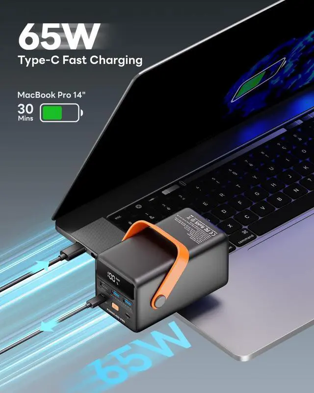 Alt view image 2 of 7 - Power Bank 50000mAh PD 65W USB C Portable Charger with LED Display Fast Charging Compatible with Laptop MacBook iPhone Samsung for Outdoors Camping Travel - Black