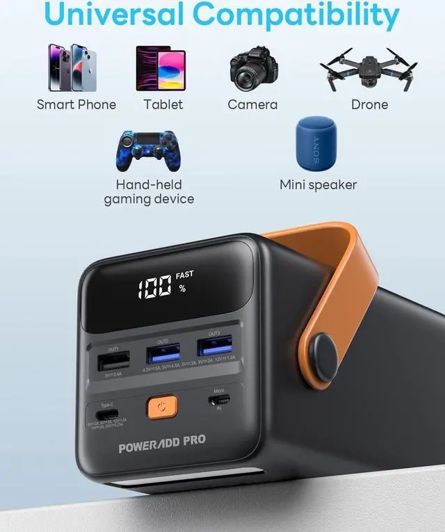 Alt view image 6 of 7 - Power Bank 50000mAh PD 65W USB C Portable Charger with LED Display Fast Charging Compatible with Laptop MacBook iPhone Samsung for Outdoors Camping Travel - Black