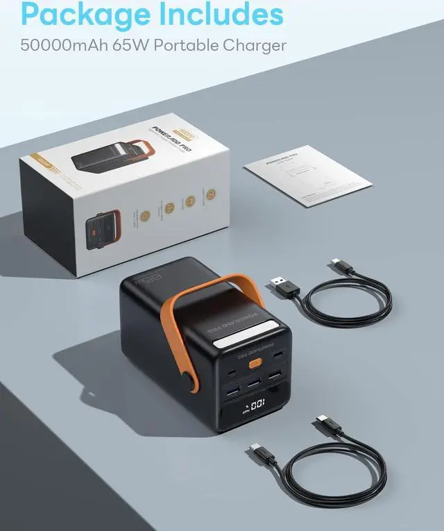 Alt view image 7 of 7 - Power Bank 50000mAh PD 65W USB C Portable Charger with LED Display Fast Charging Compatible with Laptop MacBook iPhone Samsung for Outdoors Camping Travel - Black