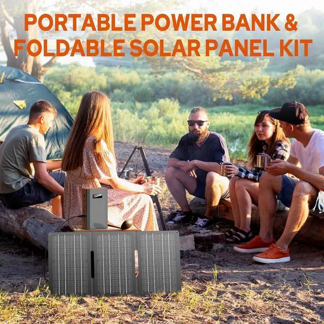 Alt view image 2 of 7 - Portable Power Bank with AC Outlet 65W 110V External Battery Pack, 24000mAh Portable Laptop Charger with 30W Foldable Solar Panel Power Supply for Outdoor Camping Home Use Traveling RV Trip Off Grid