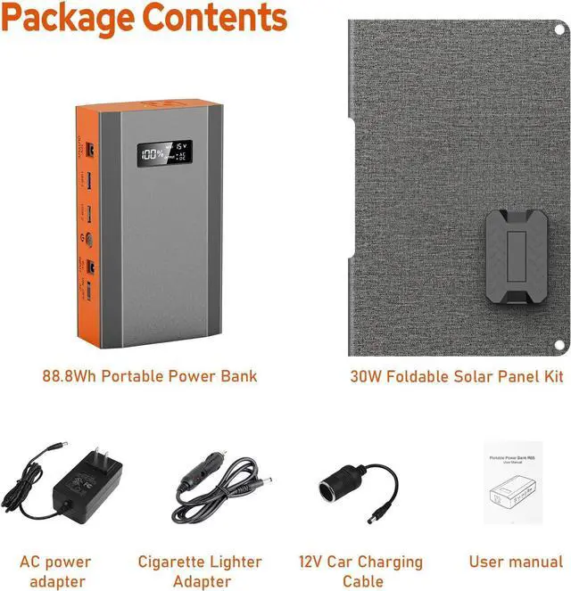Alt view image 7 of 7 - Portable Power Bank with AC Outlet 65W 110V External Battery Pack, 24000mAh Portable Laptop Charger with 30W Foldable Solar Panel Power Supply for Outdoor Camping Home Use Traveling RV Trip Off Grid