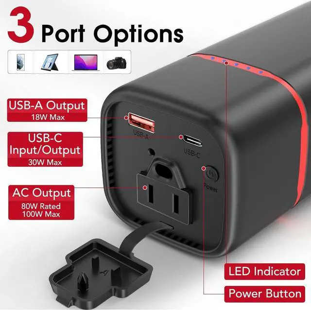 Alt view image 3 of 7 - 20000mAh/74Wh Power Bank with AC Outlet for Laptop,80W(Peak 100W) Laptop Charger,Smartphone Power Bank, 30W Type-C/USB-A Ports,Fast Charging Lightweight Portable Power Station for Home/Travel