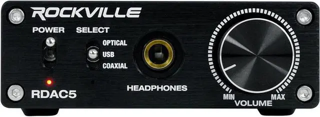 Main image of Rockville RDAC5B DAC Digital to Analog Converter, USB/Optical/Coax/RCA, 24-Bit Support, Up to 192kHz Input, Headphone Amp, for Home Audio and Gaming