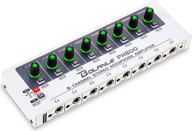 Main image of PH800 8-Channel Headphone Amplifier 3.5mm&6.35mm Jacks, Headphone Splitter with 16 Output Port, Compact Headphone Amp with Mono and Stereo Switch, 7 Color Breathing Light
