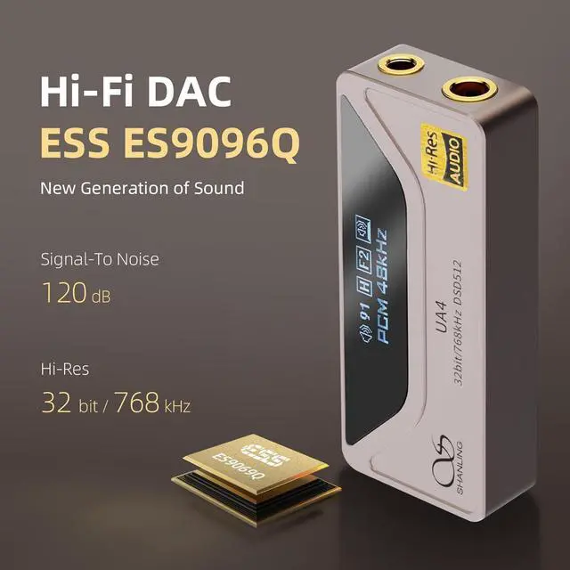 Alt view image 3 of 7 - UA4 Headphone Amplifier, Portable USB DAC AMP, Support MQA 16X, 768kHz DSD512, High Driving Power for Android/iOS/Mac/Windows, Dongle Volume Control, 3.5/4.4mm up to 237mW@32 Output (Silver)