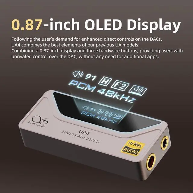Alt view image 4 of 7 - UA4 Headphone Amplifier, Portable USB DAC AMP, Support MQA 16X, 768kHz DSD512, High Driving Power for Android/iOS/Mac/Windows, Dongle Volume Control, 3.5/4.4mm up to 237mW@32 Output (Silver)