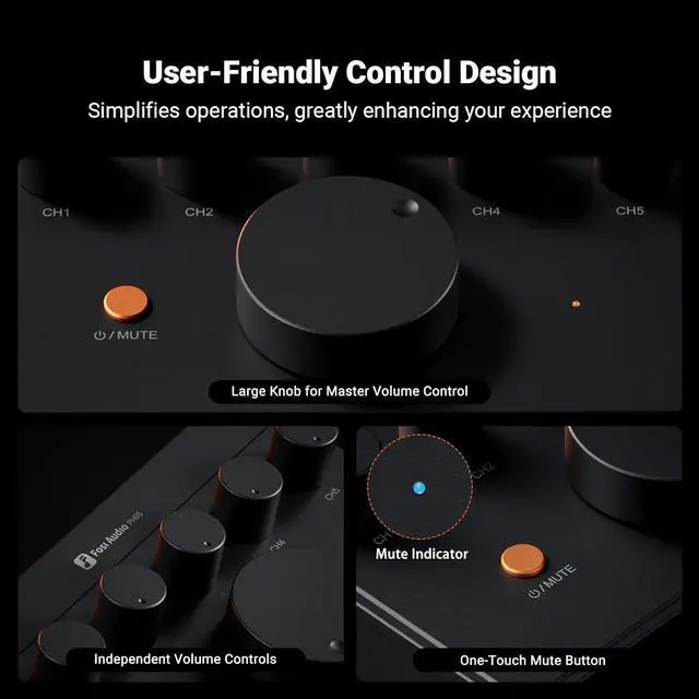 Alt view image 6 of 7 - PH05 5-Channel Headphone Splitter Amplifier, Mini Headphones Amp for Music Studio, Audio Sharing, Podcast Monitor, Supports 16-300 Ohm High Impedance IEM with 12V Power Adapter